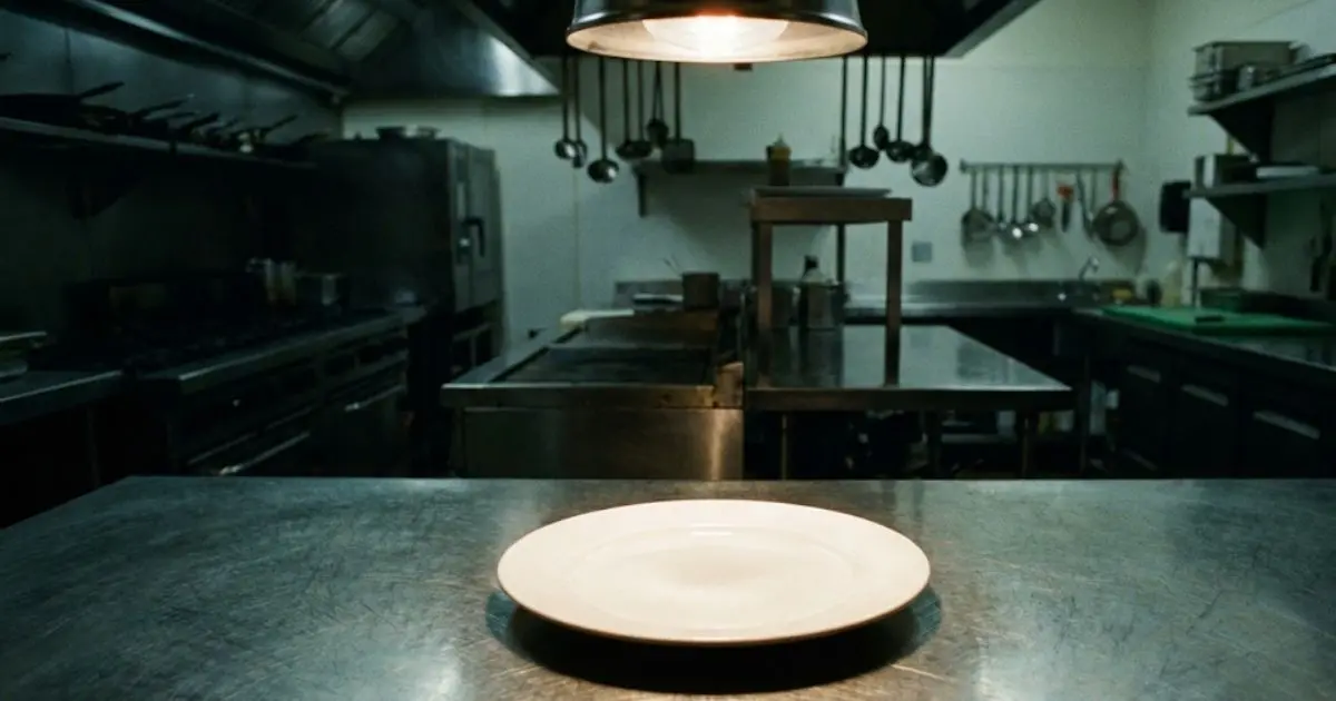 「厨房に置かれた一枚の白い皿